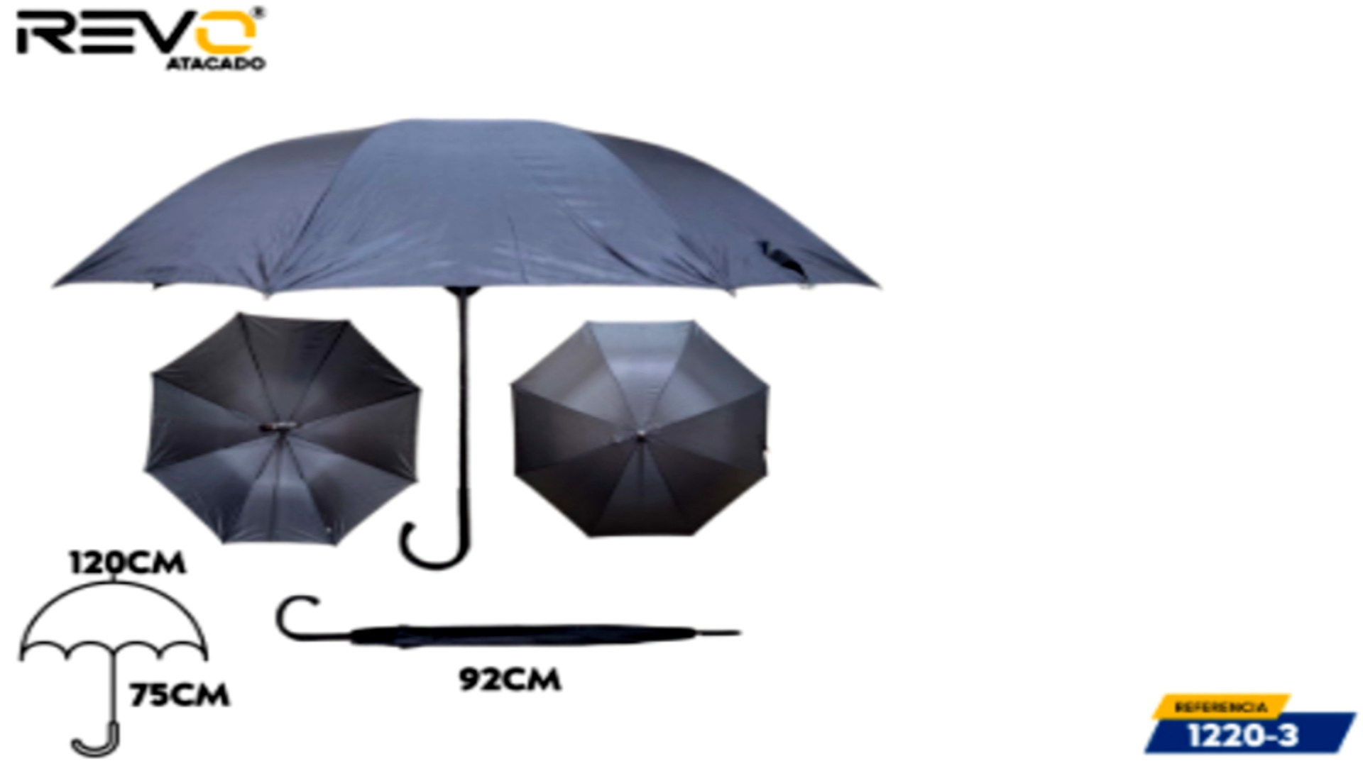 Guarda Chuva Preto Cabo Curvo | 1220-3