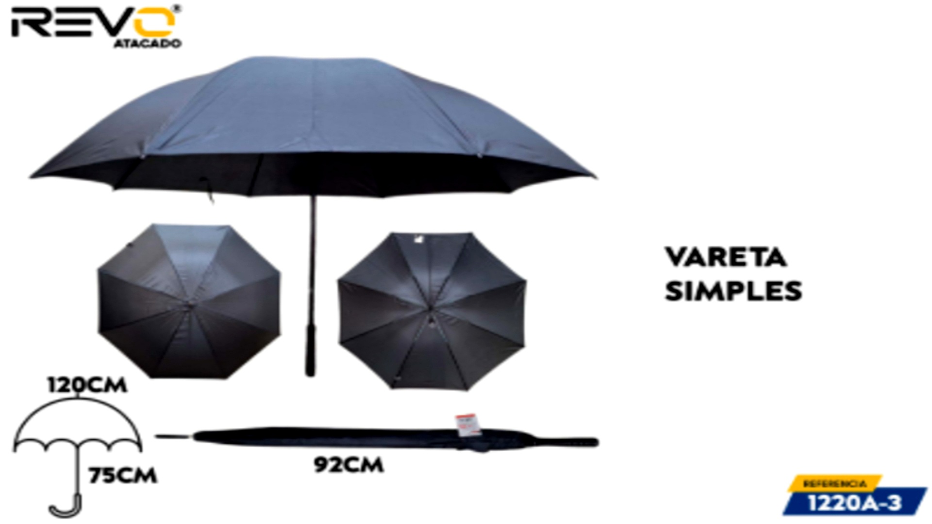 Guarda Chuva Preto Cabo Reto | 1220A-3