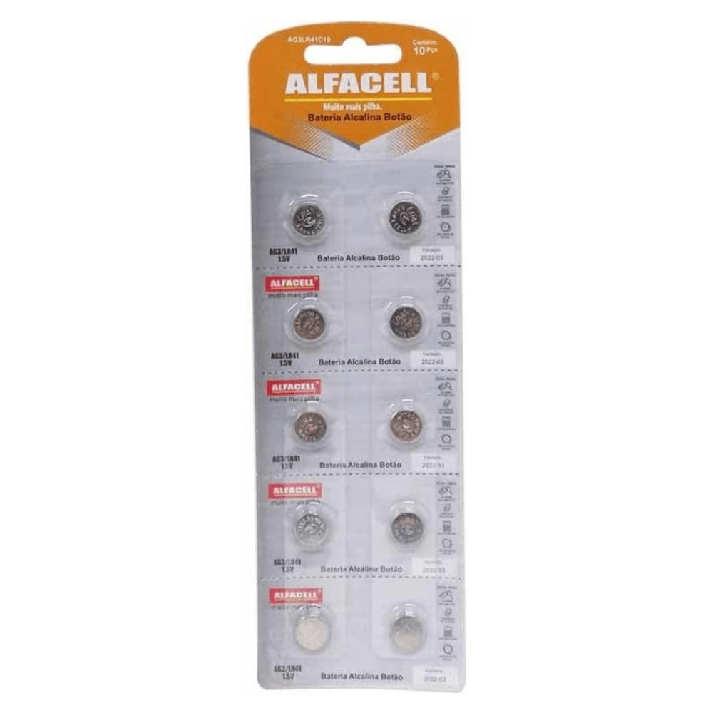Bateria Alcalina Botao Com 10 Alfacell | AG3LR41C10