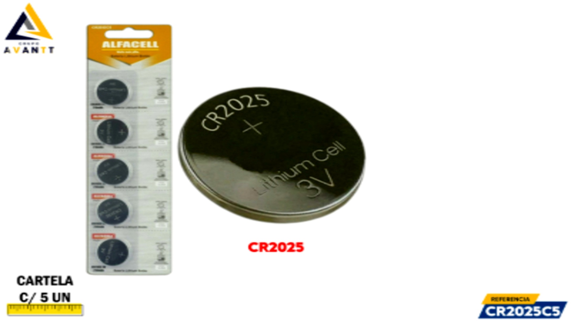 Bateria Lithium Com 5 unidades Alfacell | CR2025-C5