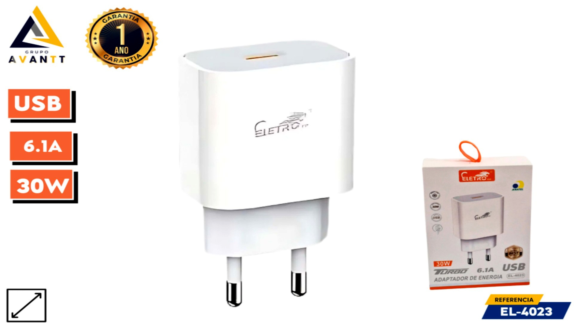 1.36 CARREGADOR FONTE USB 30W - EL-4023