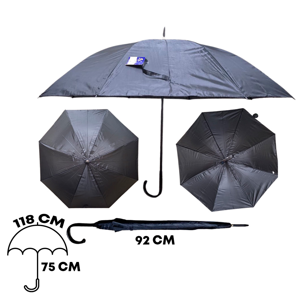 Guarda Chuva Preto Cabo Curvo Risovit | F1220-3