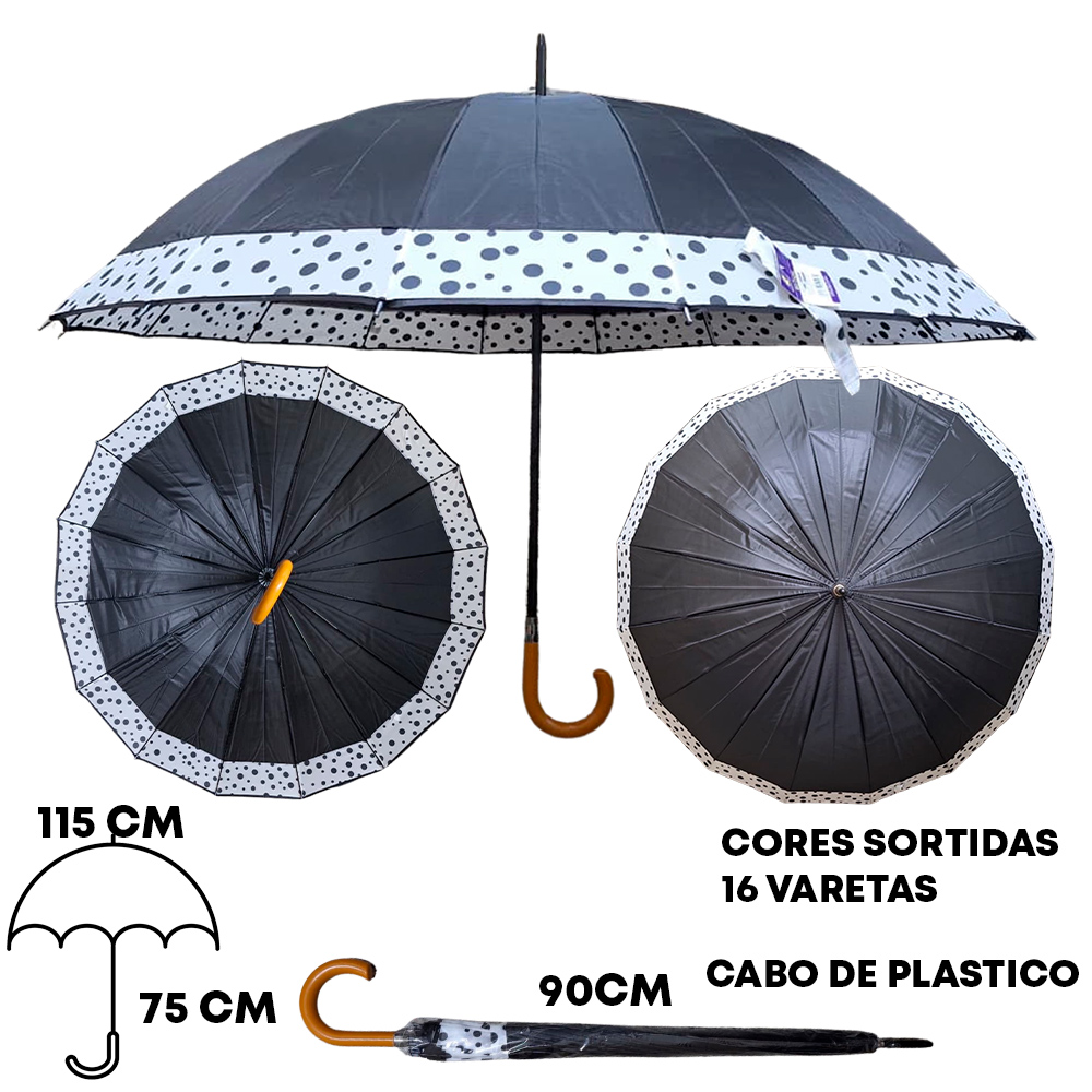 5.1 GUARDA CHUVA 16 VARETAS BARRADO BOLINHA - F1675X