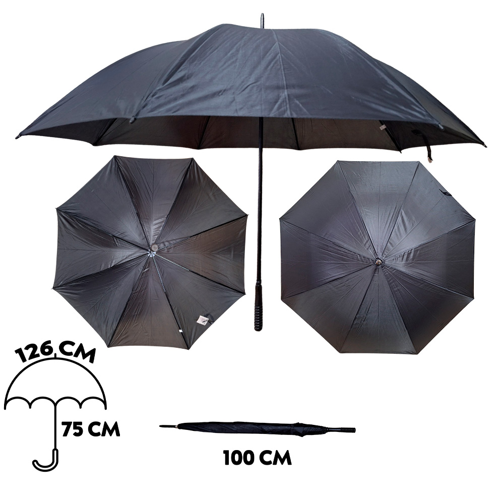 Guarda Chuva Preto Reto Vareta Dupla Risovit | F7160A-3