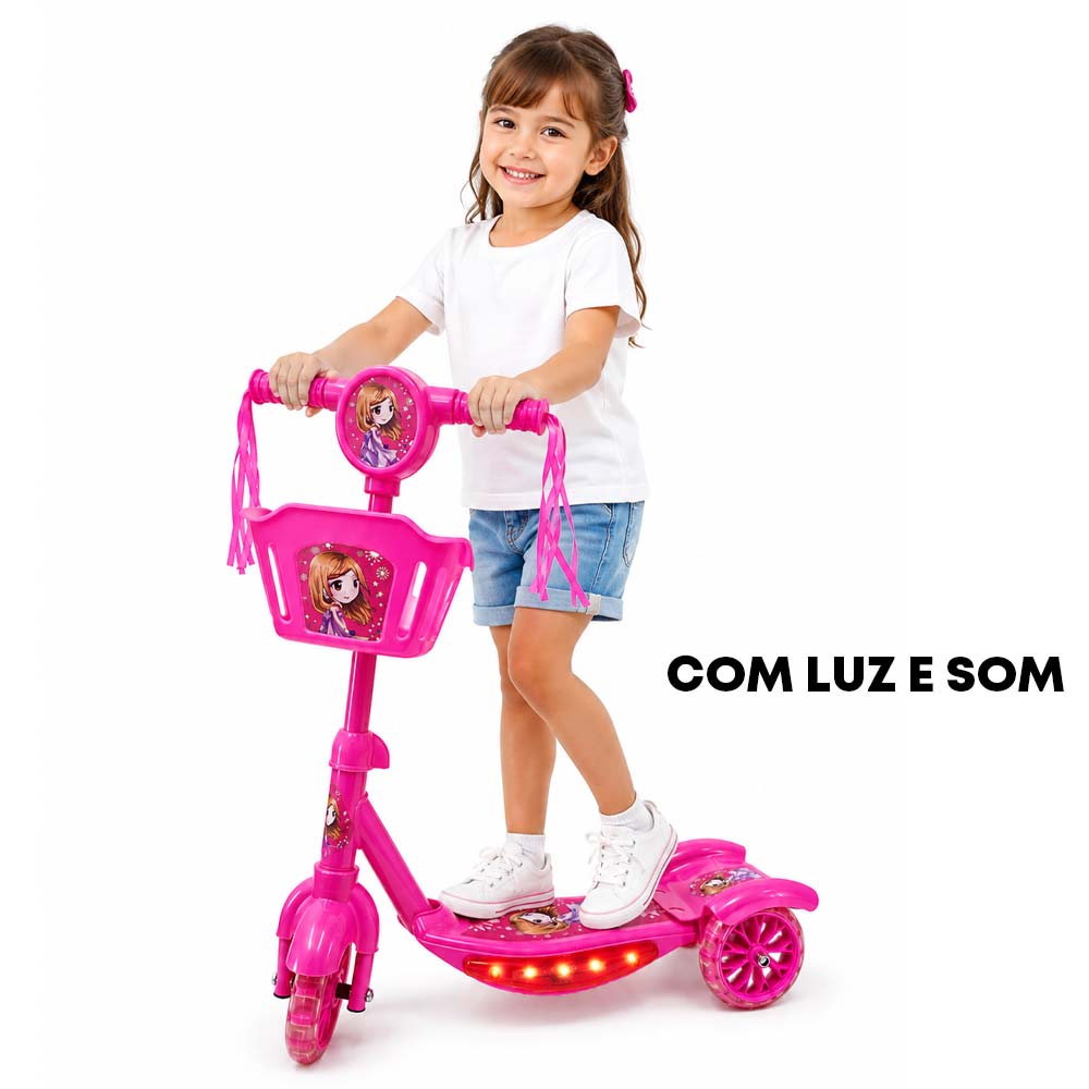 Patinete Infantil Rosa Com Luz E Som | KO1011