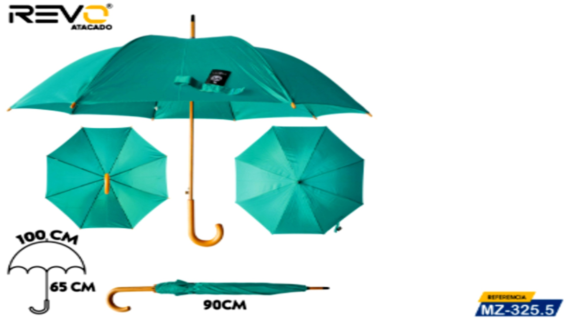 Guarda Chuva Azul Turquesa Curvo Madeira Mizpa | MZ-325.5