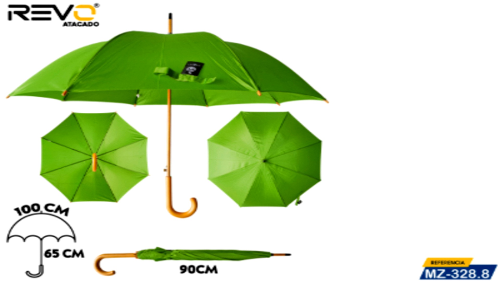 Guarda Chuva Verde Abacate Curvo Madeira Mizpa | MZ-328.8