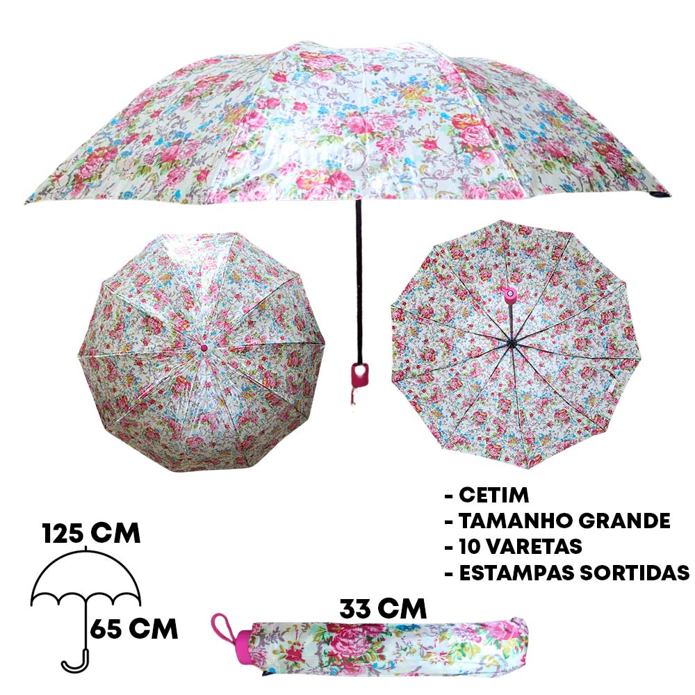Sombrinha Dobravel Grande Cetim Estampada | Mz-509