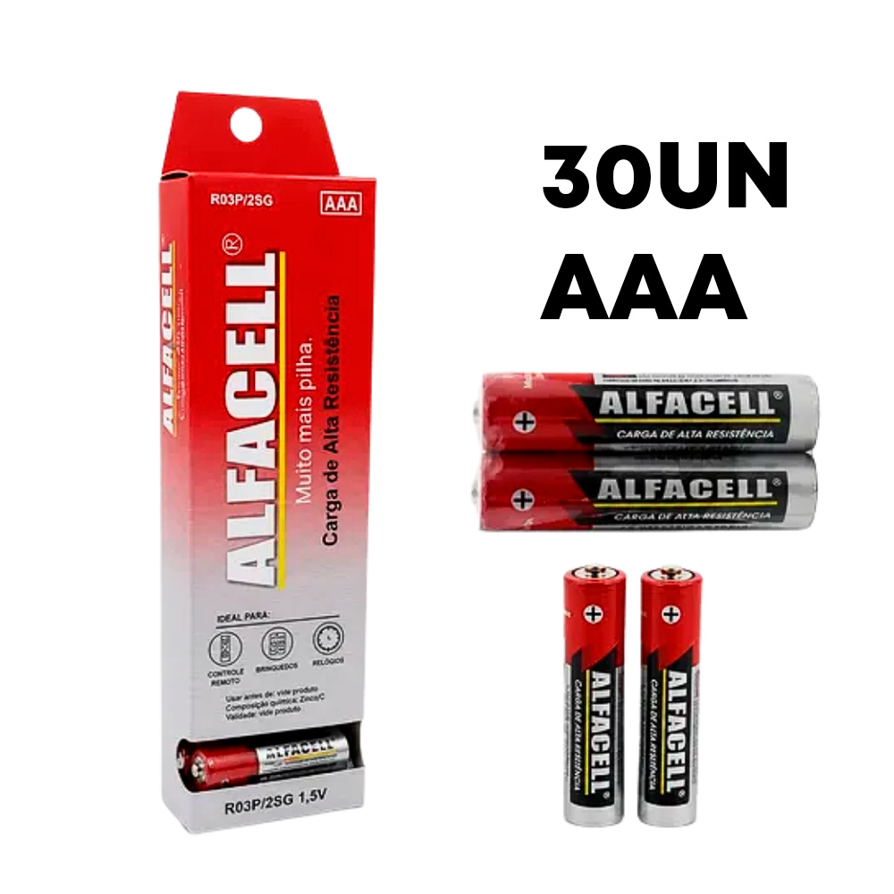 Pilha AAA Palito 1.5V Caixa Com 30 Alfacell | R03P/2SG