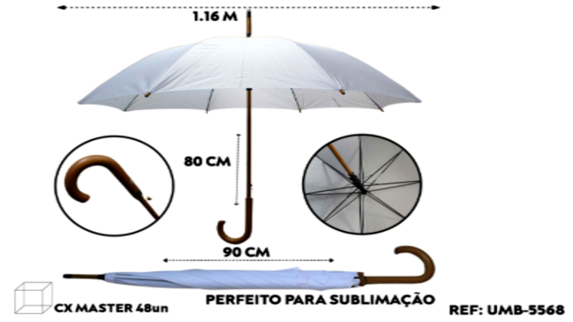 Guarda Chuva Branco Curvo Madeira XH | UMB-5568